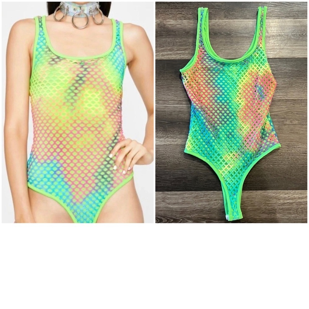 Rainbow Fishnet Bodysuit